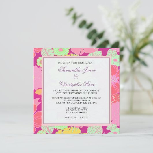 Fleurs tropicales + Monogrammes, Invitations (Debout devant)