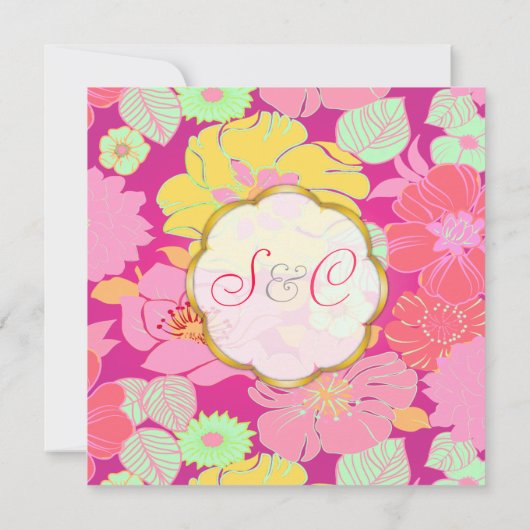 Fleurs tropicales + Monogrammes, Invitations (Dos)