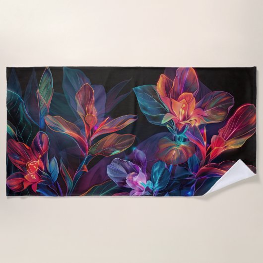 Fleurs tropicales. Néon. Serviette de plage (Devant)