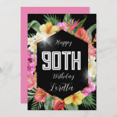 Fleurs tropicales noires colorées 90e carte d'anni (Devant / Derrière)