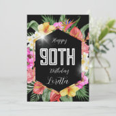 Fleurs tropicales noires colorées 90e carte d'anni (Debout devant)