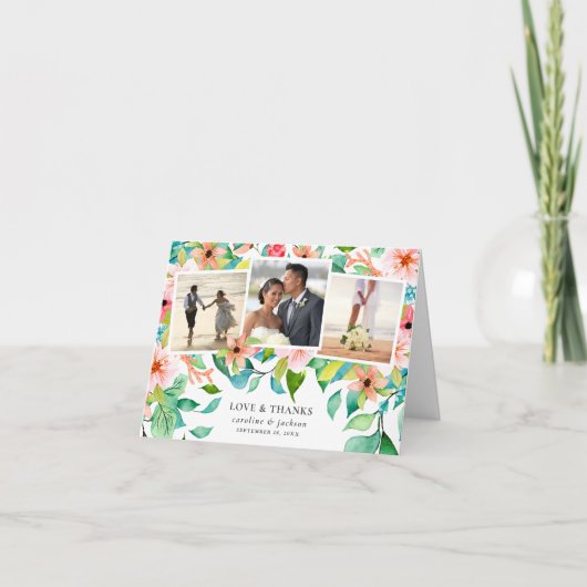 Fleurs tropicales Photo Collage Carte de remerciem (Devant)