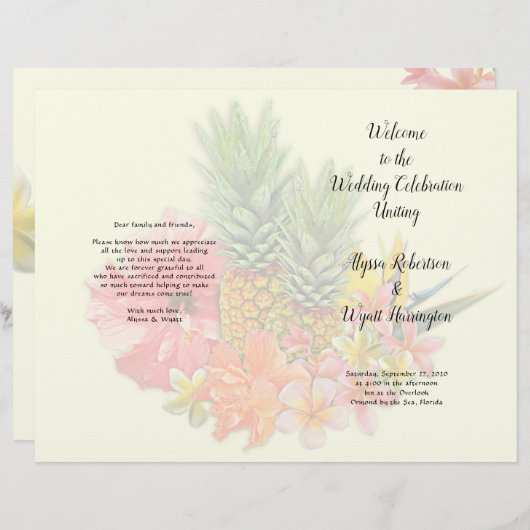 Fleurs tropicales Programme de mariage d'ananas pl (Devant / Derrière)