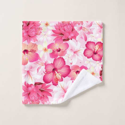 Fleurs tropicales rose et blanche (Gant de toilette)