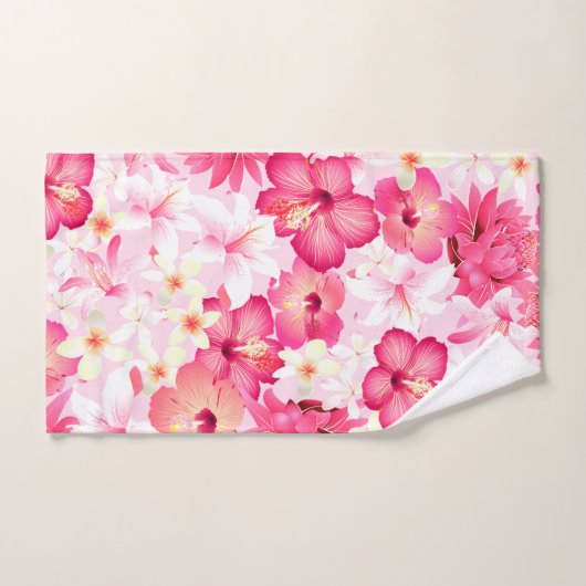 Fleurs tropicales rose et blanche (Serviette à main)