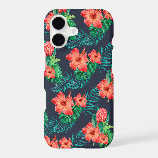 Fleurs tropicales rouges sur fond marine