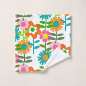 Fleurs Turquoise Et Orange Rétro (Gant de toilette)