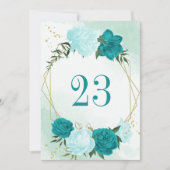 fleurs turquoise feuilles vertes carte de numéro d (Devant)