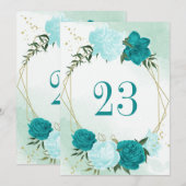 fleurs turquoise feuilles vertes carte de numéro d (Devant / Derrière)