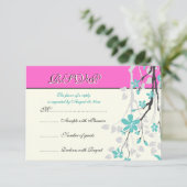 Fleurs turquoise, rose chaud mariage carte RSVP (Debout devant)