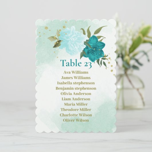 fleurs turquoise vert feuille carte de siège (Debout devant)