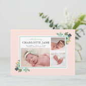 Fleurs turquoises Bébé Photo Collage Faire-part de (Debout devant)