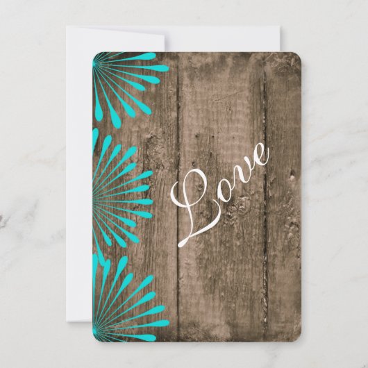 Fleurs Turquoises en bois rustique Invitations de  (Dos)