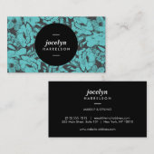 Fleurs Turquoises modernes Black Circle Carte de v (Devant / Derrière)