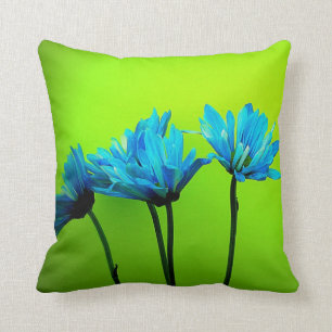 Fleurs turquoises Turquoise Daisies Coussin vert c