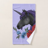 Fleurs Unicorne Noire violet (Serviette à main)