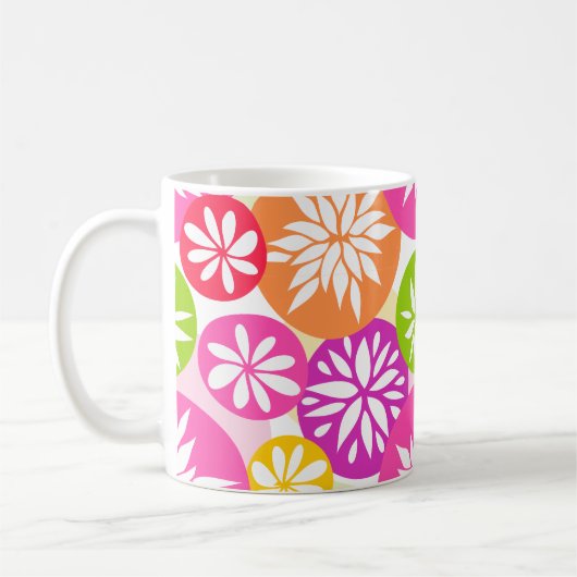 Fleurs vert et orange rose pâle Mug (Gauche)