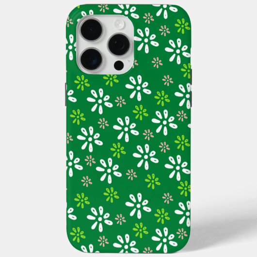 Fleurs vert foncé Motif iPhone 15 Pro Max Coque (Verso)