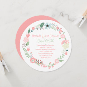 Fleurs vert rose mignonne Invitation de diplôme de