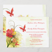 Fleurs vert rouge + faire-part de mariage papillon (Devant / Derrière)