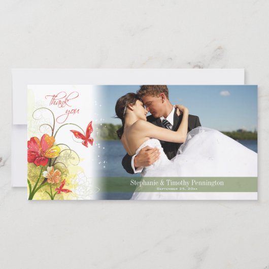 Fleurs vert rouge + papillon mariage merci (Devant)