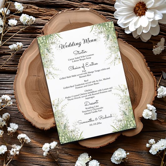 Fleurs vertes Dusty Sage 5x7'' Menu Mariage