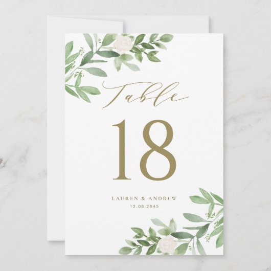 Fleurs vertes et blanches Numéros de table d'or (Dos)