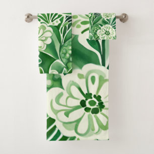 Fleurs vertes, motif design vintage