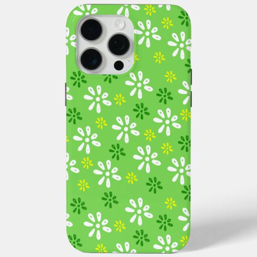 Fleurs vertes Motif iPhone 15 Pro Max Coque (Verso)