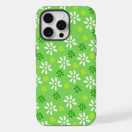 Fleurs vertes Motif iPhone 15 Pro Max Coque (Verso)