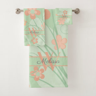 Fleurs vertes roses de corail Monogramme floral de