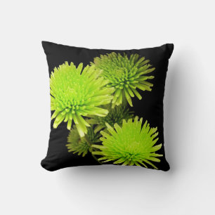Fleurs Vertes sur Coussin Noir