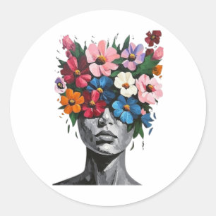 Fleurs Vibrantes Cachant Un Autocollant De Visage