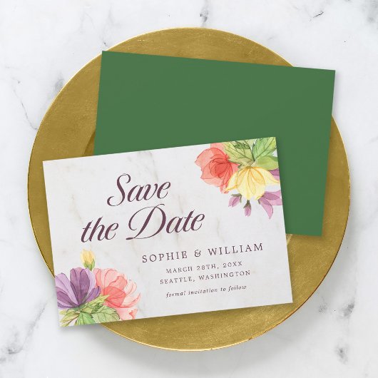 Fleurs Vibrantes Marbre Save the Date