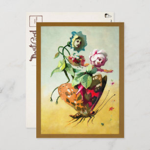 Fleurs victoriennes chevauchant une carte postale 