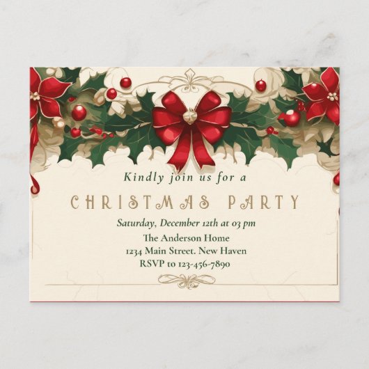 Fleurs Vintage : Invitation de Noël Rétro (Devant)