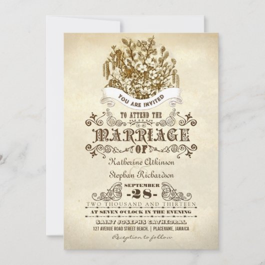 fleurs vintage invitations de mariage (Devant)