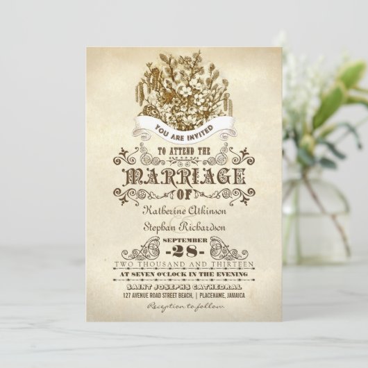 fleurs vintage invitations de mariage (Debout devant)