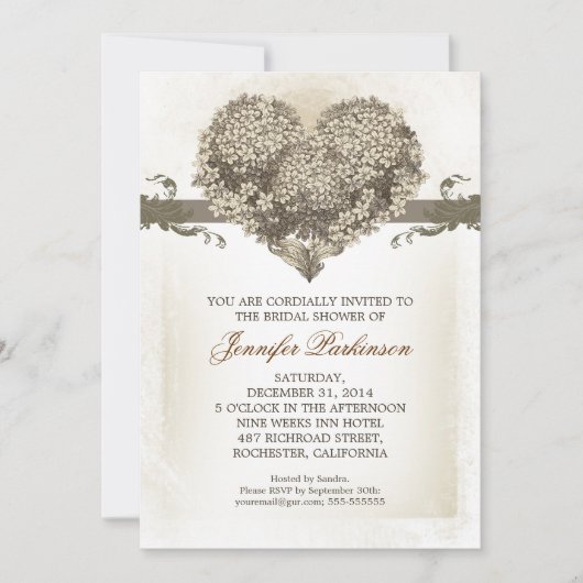 Fleurs vintages amour coeur nuptiale invitations (Devant)