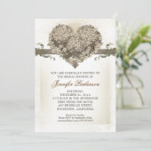 Fleurs vintages amour coeur nuptiale invitations (Debout devant)