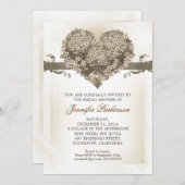 Fleurs vintages amour coeur nuptiale invitations (Devant / Derrière)