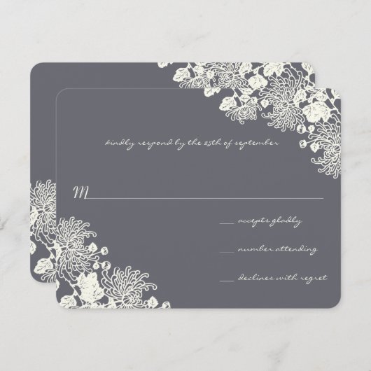 Fleurs vintages Charcoal Grey Wedding RSVP (Devant / Derrière)