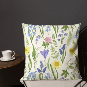 Fleurs vintages de printemps et Herbes Coussin