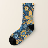 Fleurs vintages Design Hippie Retro Bleu Jaune (Gauche - extérieur)
