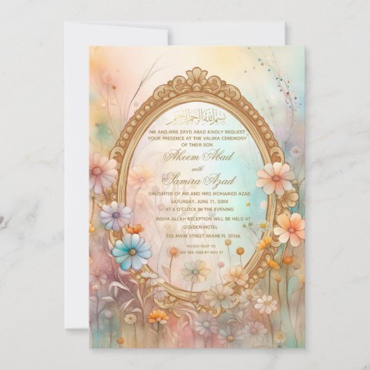 Fleurs vintages florales invitation religieuse mar (Devant)