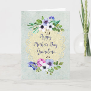 Fleurs vintages Grand-mère Bonne carte de fête des