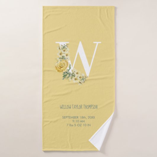 Fleurs Vintages jaunes Statistiques initiales de n (Serviette de bain)