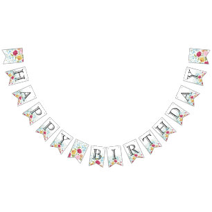 Fleurs vintages joyeuses Bannière d'anniversaire