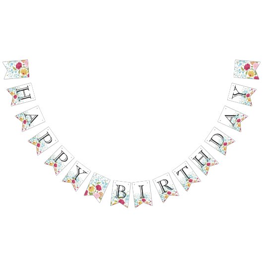 Fleurs vintages joyeuses Bannière d'anniversaire (Tout)