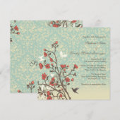 Fleurs vintages, oiseau + invitation de mariage (Devant / Derrière)